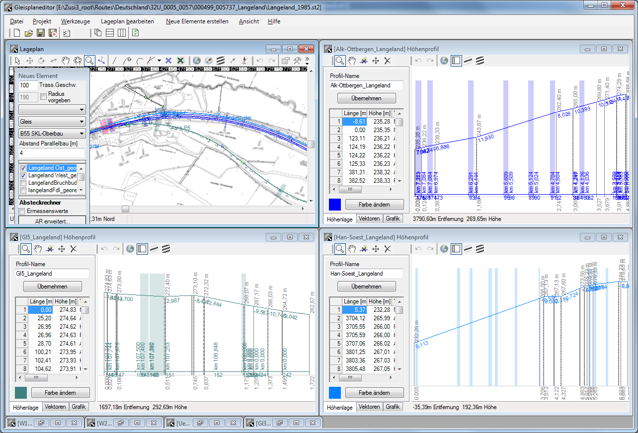 Gleisplaneditor mit Höhenprofilen