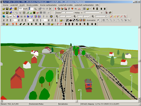 Screenshot Streckeneditor mit eingeblendeter Landschaft